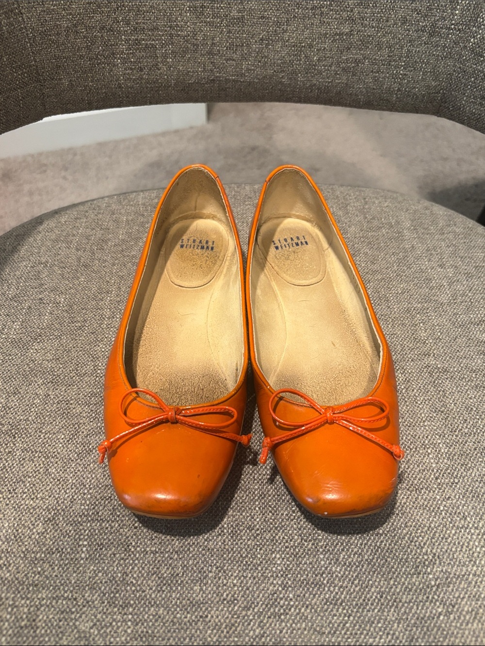 Stuart Weitzman Orange Patent Ballet Flats with Bow